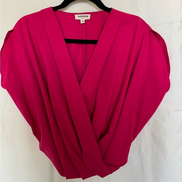 Mittoshop Cropped Top, XS, Hot Pink Draped Blouson Front, V Neck, NWOT - Picture 8 of 12